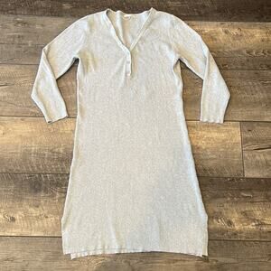 StitchDrop Grey Ribbed Long Sleeve V-Neck Quarter Button Dress Size M